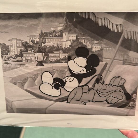 Disney Art D23 set of 4 8x10 prints in wood 12x10x2 brass & felt case frame - Picture 6 of 16